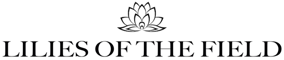 Lilies of the field word with lotus flower on top logo