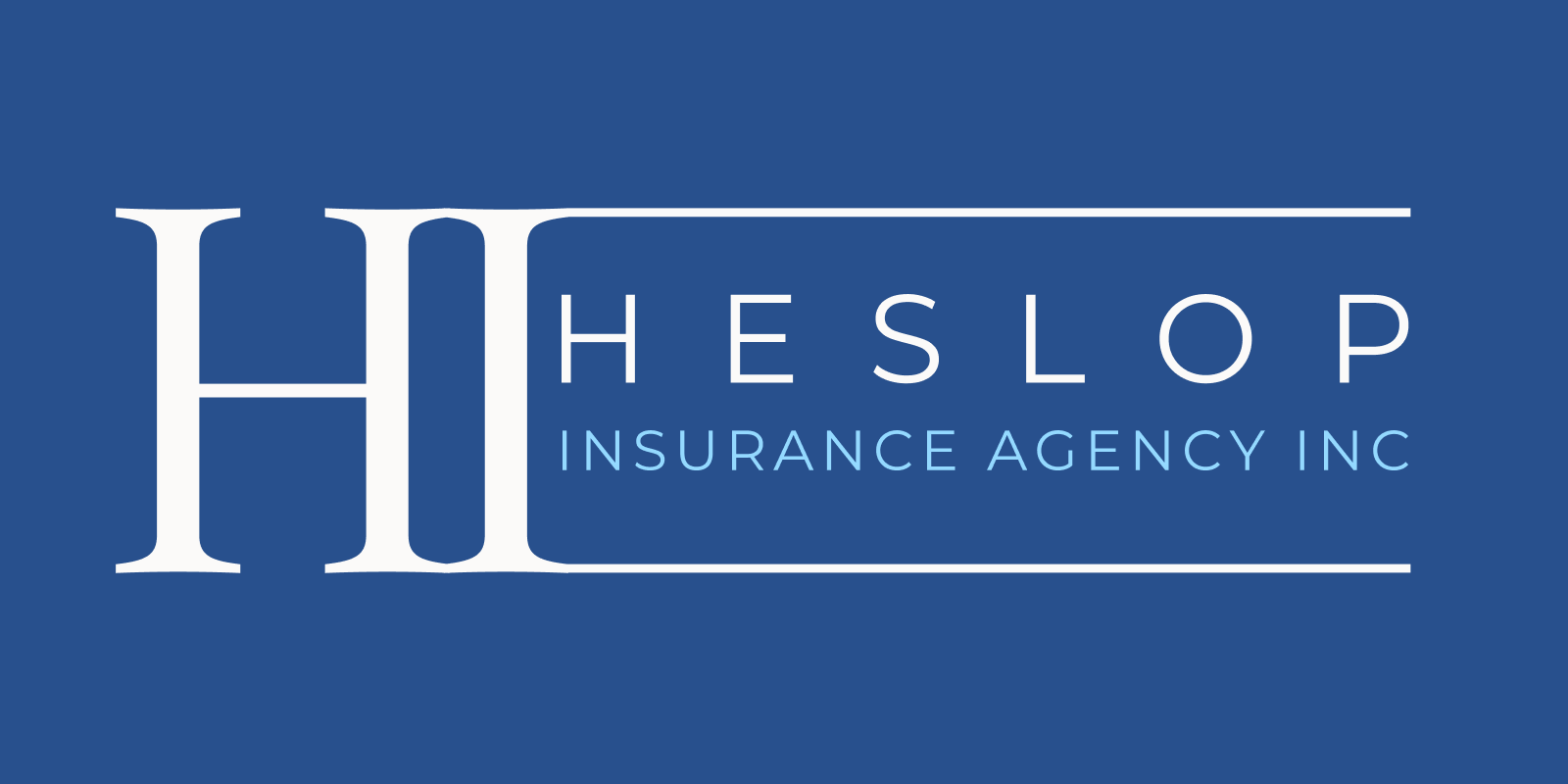 Heslop Insurance Agency Inc. Logo with letters HI in uppercase and in blue background